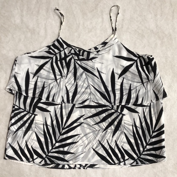 Mossimo White Strap Tank With Black Palm Fronds Size XS - Picture 3 of 7